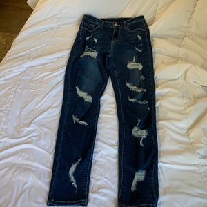 SHEIN Bleach Wash High Rise Ripped Skinny Jeans